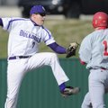 Fayetteville’s Clarke Smithson tags Fort Smith Northside’s Blake Brodie out at first base during 7A-...