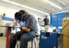Austin Lowery, a senior at Har-Ber High School, practices spot welding Tuesday during Northwest Technical Institute’s auto collision class in Springdale. The NTI board is considering starting a post-secondary auto collision program.