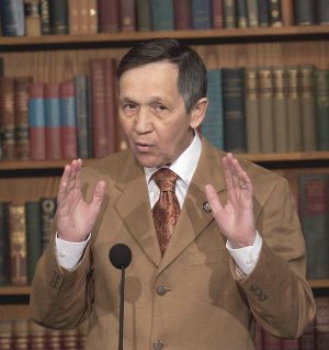  Rep. Dennis Kucinich, D-Ohio speaks during a news conference on Capitol Hill in Washington, Wednesday, March 17, 2010, where he announced he will support President Barack Obama's health care overhaul bill. 