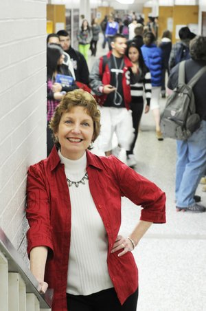  Connie Williams stands for a portrait in the halls of Springdale High School on March 1. Williams has been a guidance counselor for 38 years.