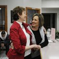  Connie Williams, left, hugs her secretary, Jodie Marsh, in the Springdale High School counseling of...