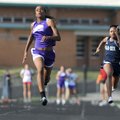 Fayetteville sophomore Sydney Conley runs to victory in the 100-meter dash during the Bulldog Relays...