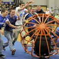 HUMAN BOWLING - Rogers High School students, from left, Max Muirhead, Ben Cabell, Gabriel Fountain, ...