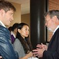  Retired journalist and professor Roy Reed, from right, talks with “South Pacific” performers Sumie ...