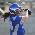 Rogers High’s Karson Walker watches as her one-run RBI double sails into right field during the thir...