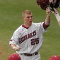 University of Arkansas Collin Kuhn celebrates after hitting a home run in the 3rd inning of the game...