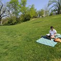  LIGHT READING - Amanda Nguyen studies Monday at Wilson Park in Fayetteville. Nguyen, a University o...