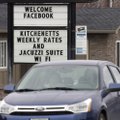 A motel marquee welcomes Facebook's first-ever data center currently under construction in Prinevill...