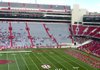 The sun peaks through the clouds on a rainy Saturday prior to Arkansas' Red-White game at Razorback Stadium in Fayetteville.
