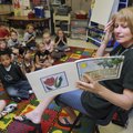 Sue Bentel reads a book Friday to her kindergarten class at Thomas Jefferson Elementary School in Be...