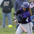 Fayetteville’s Megan Newberry hits a double during Monday’s nonconference game against Elkins in Elk...