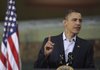 President Barack Obama delivers remarks at a Siemens Energy wind turbine blade plant in Fort Madison, Iowa Tuesday.