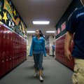 Edith Correa, a fifth-grader at Elmdale Elementary School in Springdale, looks at lockers in the sev...