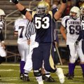 Shiloh Christian’s Samuel Harvill celebrates after sacking Lonoke quarterback Rollins Elam twice in ...