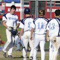  Har-Ber senior Houston Pruitt, left, pumps up his team after he hit a solo home run to tie the game...