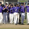  Fayetteville senior Josh Baker celebrates a two-run home run with his teammates during the fifth in...