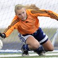 Rogers Heritage goal keeper Ashley Schimmel dives to stop a Mount St. Mary penalty kick Friday durin...