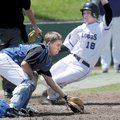 Sylvan Hills’ Lance Hunter, left, waits on the late throw as Fayetteville’s Austin Allen slides in s...