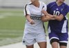 Bentonville’s Rylea Wallace, left, battles Mount St. Mary’s Kallie Francis for the ball during Saturday’s match in the Class 7A State Soccer Tournament in Rogers. Wallace is one of eight Lady Tigers who will cap their career during Saturday’s championship game in Fayetteville.