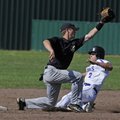  Fayetteville’s Doug Wolf steals second base ahead of the throw to Bentonville’s Logan Pierson durin...