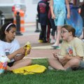 SQUARE MEAL - Christina Lowe, 10, left, and Ashetyn Burger, 10, both fourth-grade students at R.E. B...