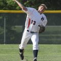 Rogers Heritage’s Reed Brown throws out a runner at first during Thursday’s regular-season finale ag...