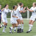  Bentonville senior Hannah Nilsson, center, is congratulated after scoring a second-half goal during...
