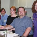  Walton Arts Center COO Terri Trotter, from right, talks with Chopped in the Ozarks judges John Sand...