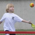 Ethan Roark, 5, of Bentonville, returns a shot on May 2 during a USTA Junior Tennis Tournament at th...