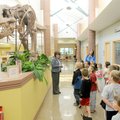 Bentonville Public Library Children’s Librarian Sue Ann Pekel, left, talks about Rexy, the library’s...