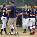 The Rogers Heritage Lady War Eagles celebrate the final out of their 4-3 victory Tuesday over agains...