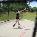 Ethan Sandusky of Bentonville competes in the discus during the final day of the Arkansas State Deca...