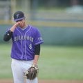 Fayetteville junior pitcher Brandon Allen reacts to a throwing error in the second inning of play ag...