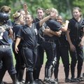 The Bentonville softball team celebrates its 3-2 win over Russelville on Monday during the Class 7A ...