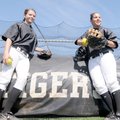 Bentonville pitcher Kaisha Arnold, left, and catcher Macey Brake are both first-year starters for th...