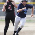 Springdale Har-Ber’s Brittany Rodgers rounds second base on a triple as Springdale High’s Hannah Nea...