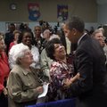 President Barack Obama greets members of the audience after a town hall meeting on the Affordable Ca...