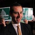 Secretary of State candidate Pat O'Brien talks to supporters after being declared the winner against...