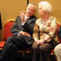 Rogers Mayor Steve Womack talks with a supporter during the election watch party at the Embassy Suit...