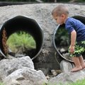 ROCK CLIMBING - Jackson Moline, 2, of Bentonville carefully climbs over rocks Thursday while playing...