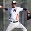 Rogers Heritage starter Hunter Wood delivers a pitch April 13 during the War Eagles’ game against Be...