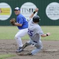 Rogers’ Jake Rylee looks to make the throw to first base after forcing Fayetteville’s Cade Waller ou...
