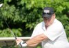 Cancer survivor Hank Hecksher tees off from tee box No. 2 on the Kingswood Course in Bella Vista on Saturday. Hecksher was playing on day two of the 17th annual Cancer Challenge.
