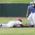 Physicians’ Specialty Hospital’s Devin Bench receives the throw at first base as Vilonia’s Brad Thom...