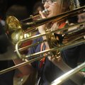 Emily Taylor plays the slide trombone Monday during a sectional rehearsal at the University of Arkan...