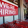 A "We're Hiring" banner hangs near the entrance of Office Depot in Mountain View, Calif. on Monday, ...