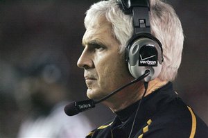 FILE - This Oct. 24, 2009, file photo shows Vanderbilt's head coach Bobby Johnson during an NCAA college football game against South Carolina, in Columbia, S.C. Bobby Johnson retired abruptly Wednesday, July 14, 2010, as the Commodores' head coach for what he called personal reasons.