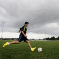 KICKIN’ IT - Sergio Herrera, 14, practices goal kicks Friday at Tyson Park in Springdale. Herrera ho...