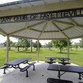 A pavilion at Gary Hampton Park in Fayetteville bears a sign from the Rotary Club. The Fayetteville ...