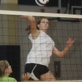 Springdale Har-Ber junior Katie Huff reaches to make a kill during Wednesday’s practice.